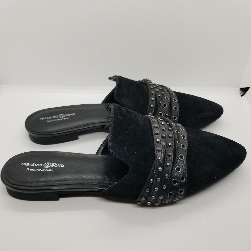 Treasure & Bond black suede studded pointed toe mules size 8
